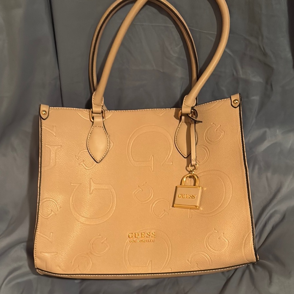 GUESS Tan Embossed Tote Bag